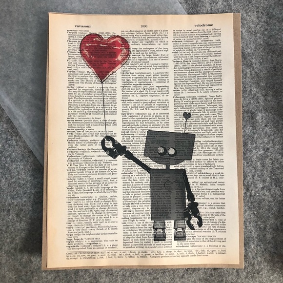 Other - Upcycled Dictionary Art - Robot and Heart ❤️